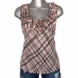 Cottagecore Ruffle Blouse Cami Sleeveless Office/Career Abstract Stripes Pink